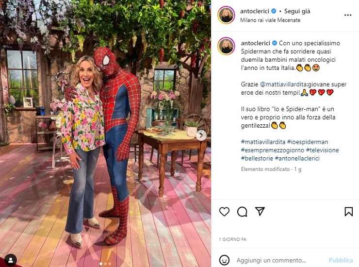 Antonella Clerici e Spider Man