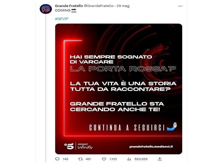 Il tweet del Grande Fratello