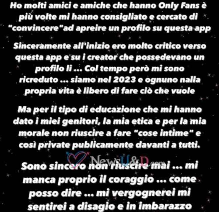 Francesco Chiofalo svela perchè non approderà mai ad OnlyFans