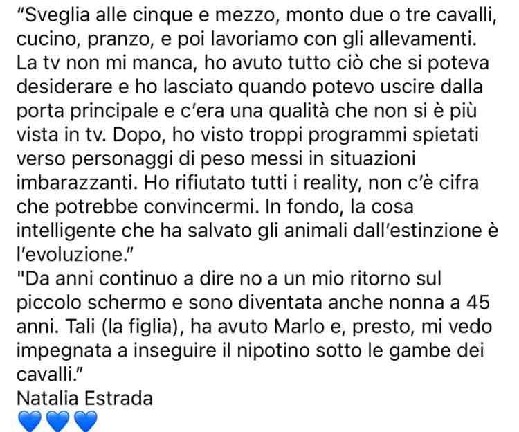 La dichiarazione di Natalia Estrada