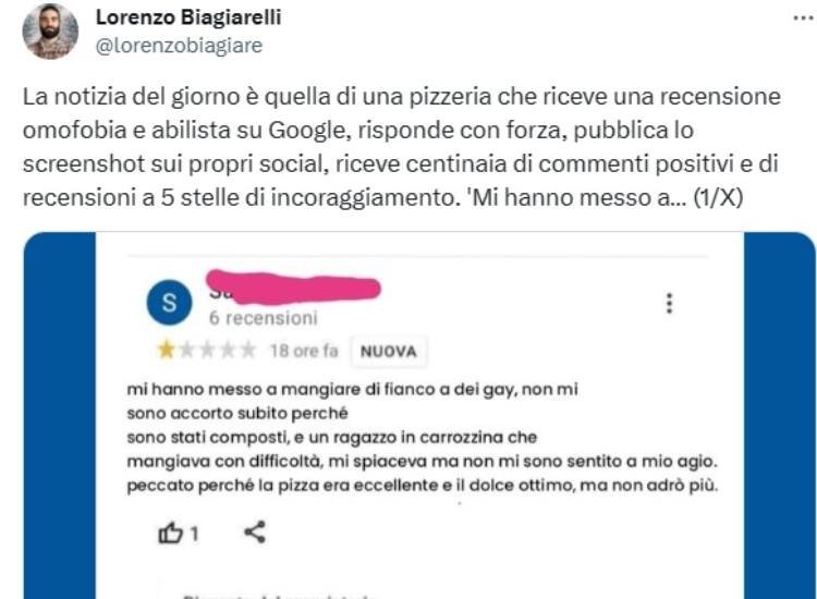 Lorenzo Biagiarelli contro il caso della pizzeria di Lodi