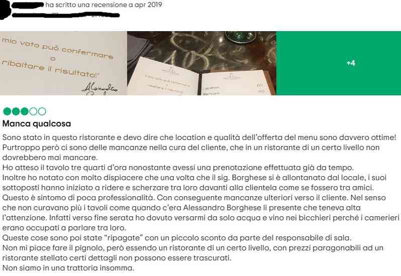 La recensione del cliente di Alessandro Borghese