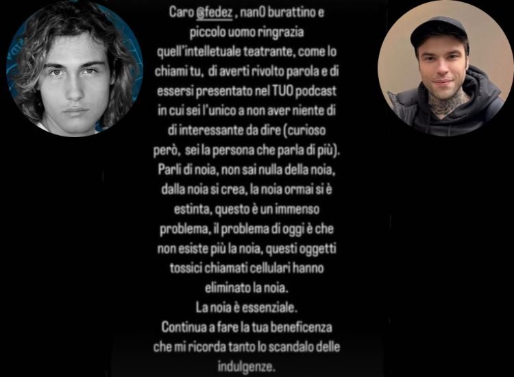 Pietro fanelli contro Fedez per il suo commento