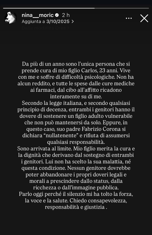 storia Instagram Nina Moric